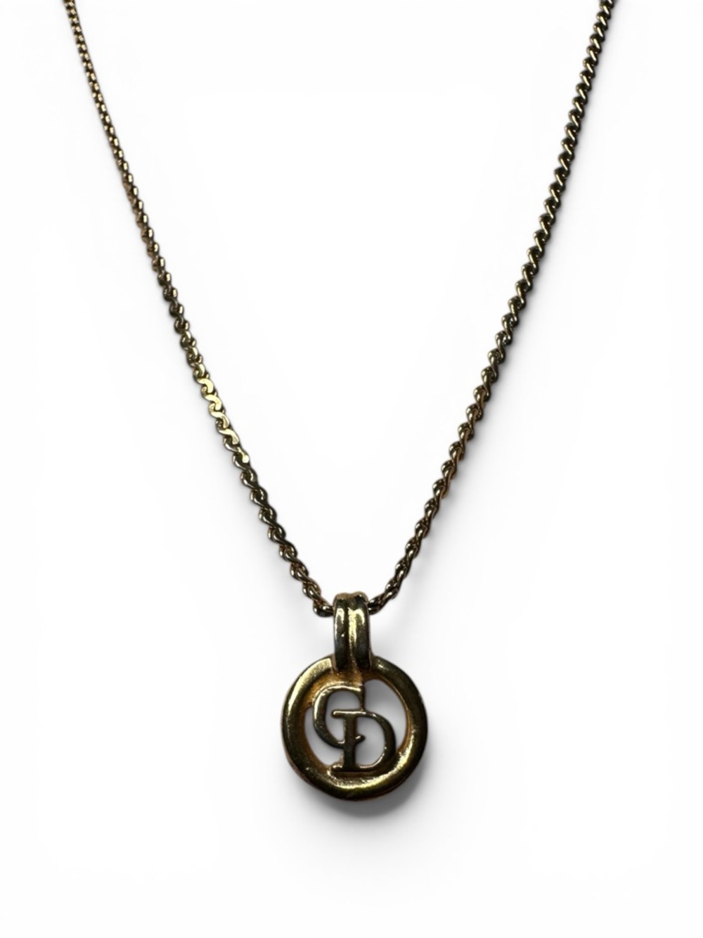 Christian Dior CD Logo Necklace Gold Plated Minimalist Vintage Dior Pendant
